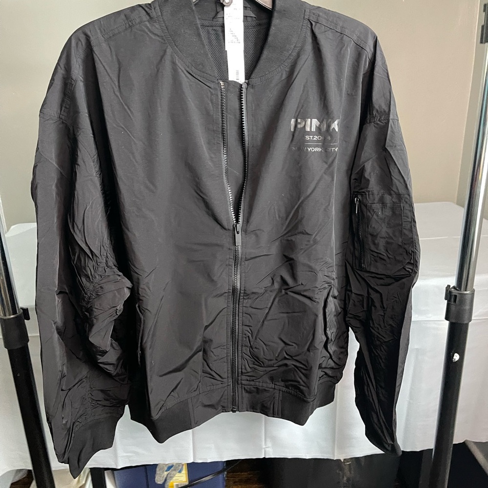 NWT Black Victoria's Secret PINK Parachute Bomber Jacket Womens Size XL